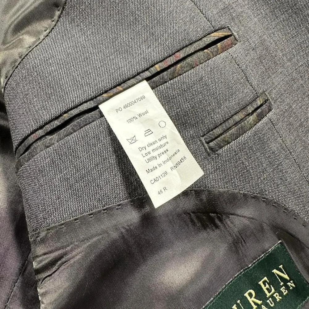 Lauren Ralph Lauren Blazer Mens 46 R Gray 100% Wool Two Button Sport Coat